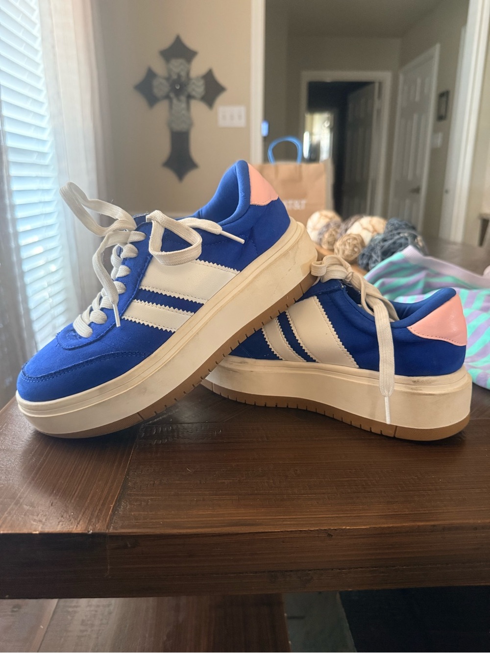 Blue and Pink Platform Sneakers - White Stripes